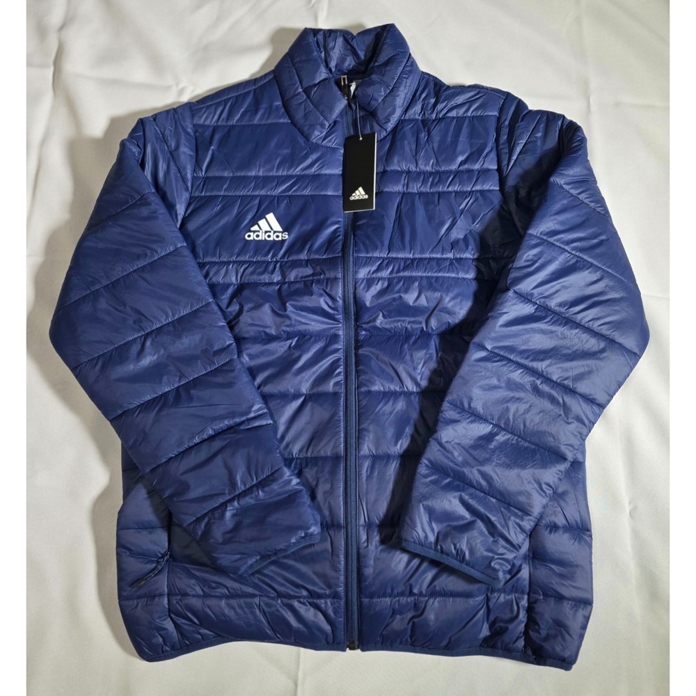 Adidas Men's Medium Blue Puffer Jacket Full Zip Lightweight Insulated NWT